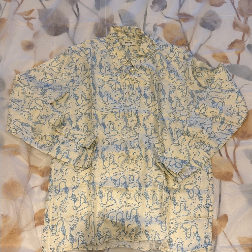 Sandro Cream and Blue Casual Shirt